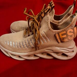 Women’s Cream Chunky Sole Sneakers with Knit Upper